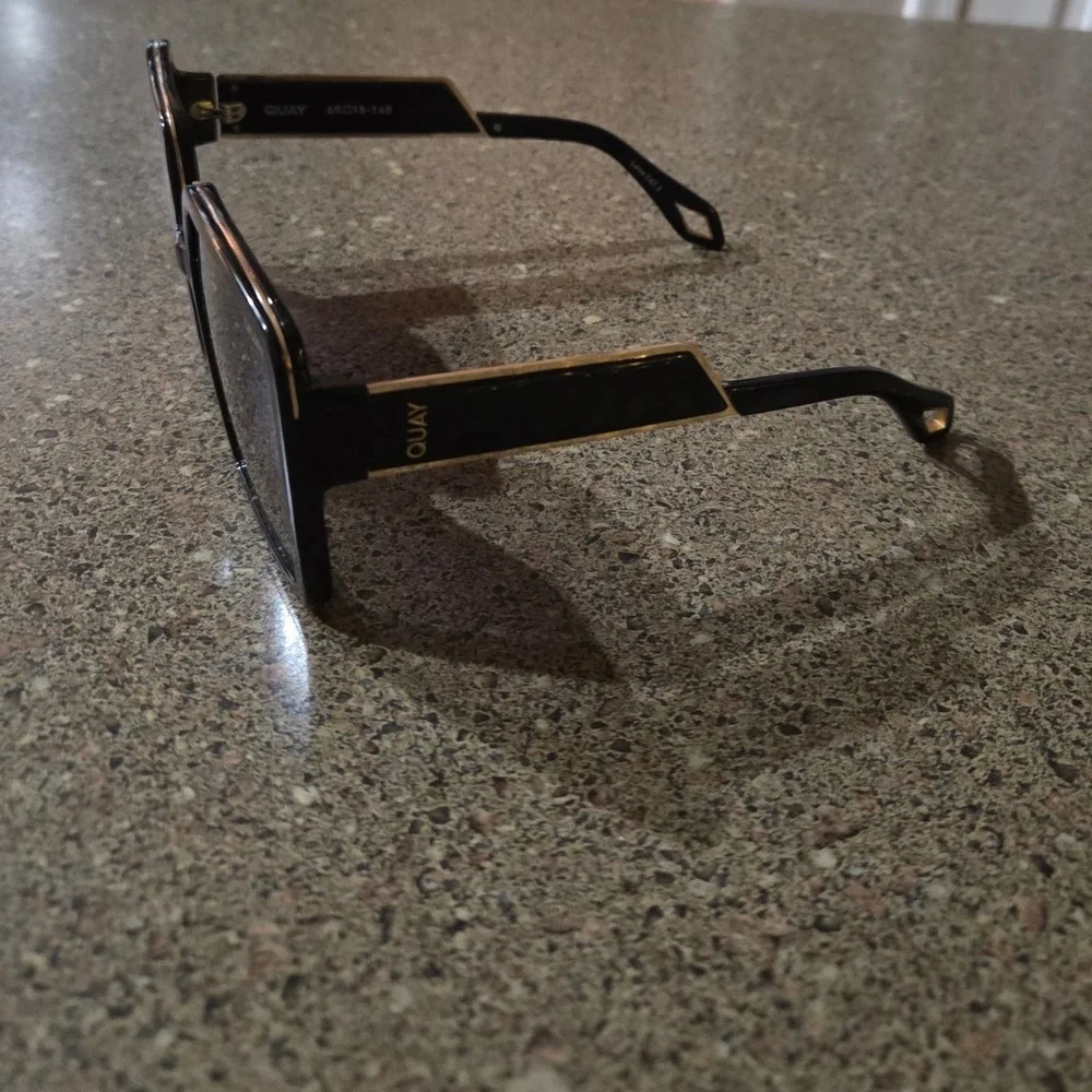 Quay Australia Black &‎ Gold Almost Ready Square Frame Polarized Sunglasses